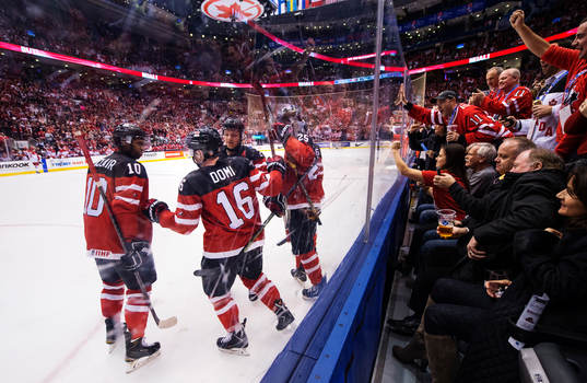 Kanadas Anthony Duclair, Max Domi, Sam Reinhart och Darnell