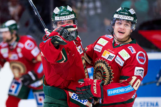 Frölundas Max Görtz och Mattias Janmark firar