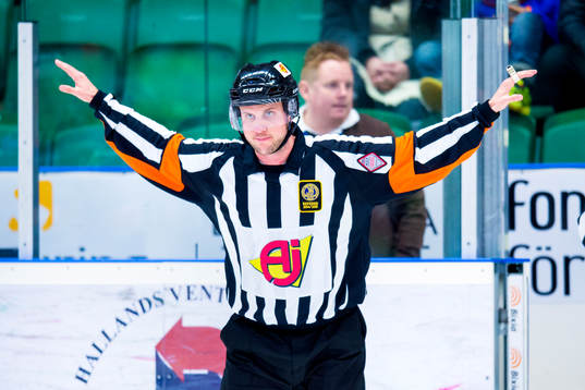 Domare Patric Bjälkander dömer bort ett Röglemål