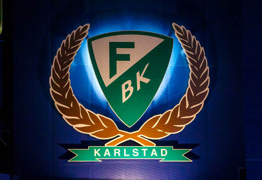 Färjestads klubbsymbol med belysning bakom lyser