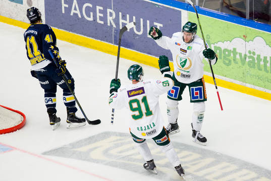 s Chris Campoli deppar och Färjestads Toni Rajala och Per