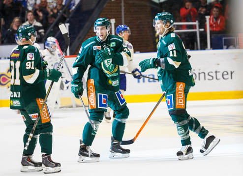 Färjestads Toni Rajala, Per Åslund och Anssi Salmela