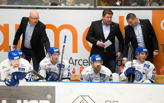Leksands tränare Andreas Appelgren med sin tränarstab