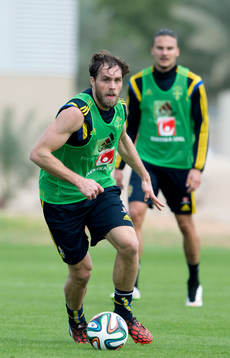Sveriges Johan Elmander och Erik Johansson