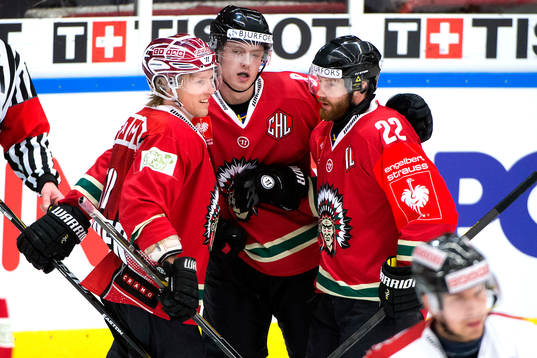 Frölundas Mathis Olimb, John Nyberg och Robin Figren jublar