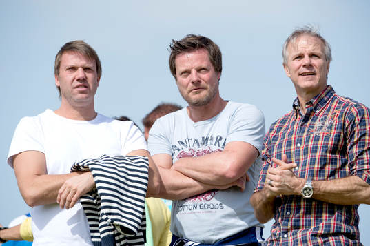 Hans Eklund, tränare Falkenberg, Stefan Schwarz och Roland