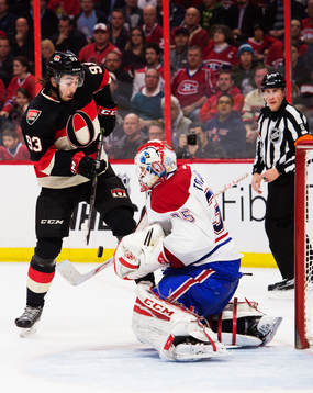Ottawas Mika Zibanejad oroar framför Montreals målvakt