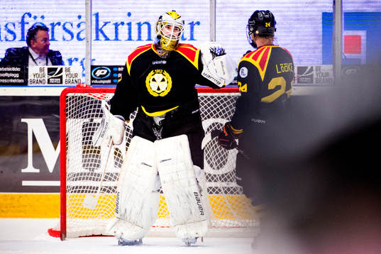 Brynäs målvakt Bernhard Starkbaum och Jens Lööke jublar