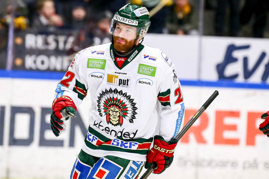Frölundas Robin Figren  och Erik Gustafsson jublar