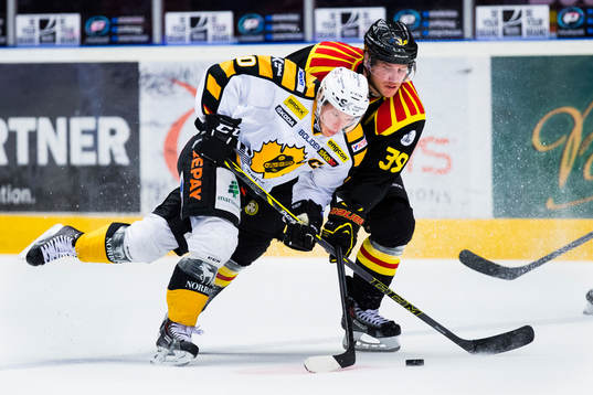 Skellefteås Erik Forssell i kamp om pucken med Brynäs