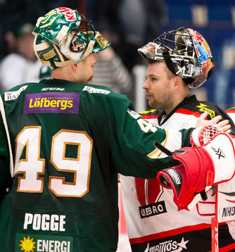 Färjestads målvakt Justin Pogge och målvakt Julius