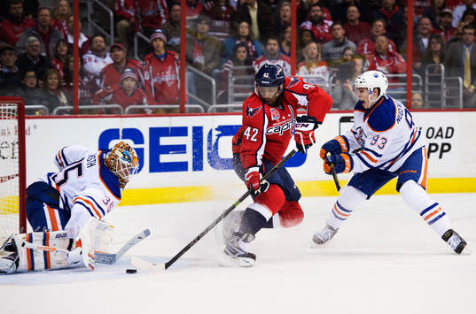 Edmontons målvakt Viktor Fasth och Ryan Nugent-Hopkins