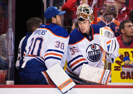 Edmontons målvakter Ben Scrivens och Viktor Fasth