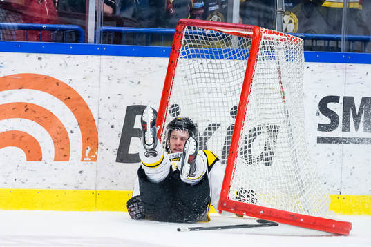 Brynäs Greg Scott faller i ett frilägger och kraschar in