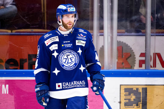 Leksands Mattias Guter före ishockeymatchen i SHL mellan
