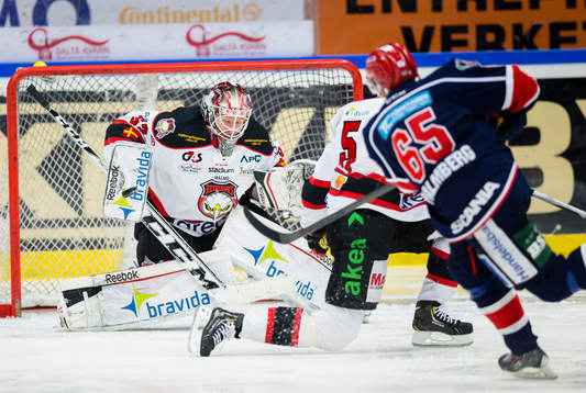 Malmö Redhawks målvakt Jonas Gunnarsson med en
