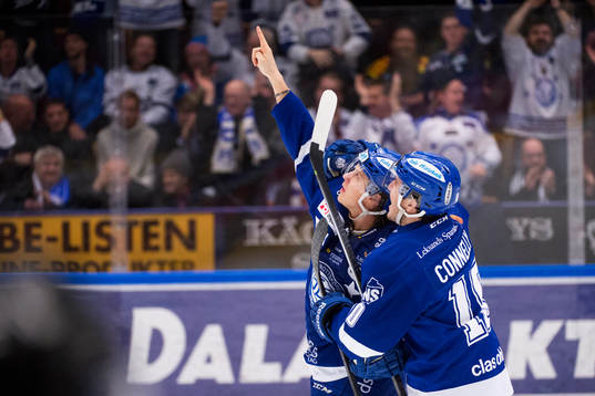 Leksands David Åslin och Brian Connelly  jublar