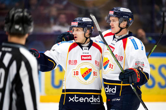 Djurgårdens Marcus Sörensen och Marcus Högström jublar