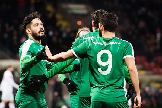 Hammarbys Pablo Pinones-Arce och Stefan Batan jublar
