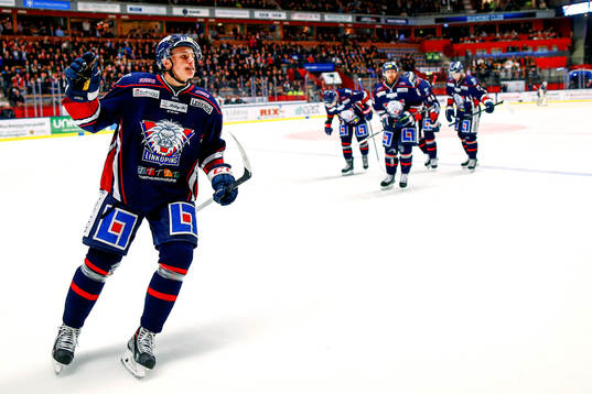 Linköpings Jakub Vrána jublar