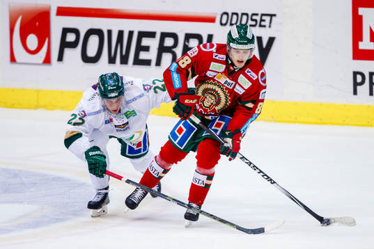 Färjestads Martin Röymark och Frölundas Andreas Johnson