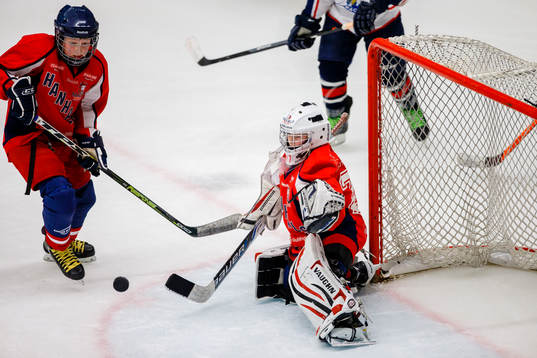 Hanhals/Kings målvakt Jesper Ljung räddar ett skott