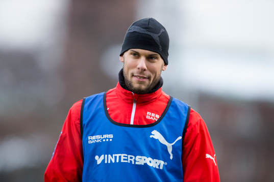 Helsingborgs Robin Simovic innan träningsmatchen i fotboll