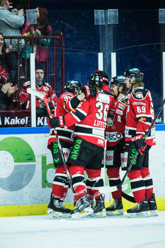 Malmö Redhawks Magnus Häggström jublar med Mattias