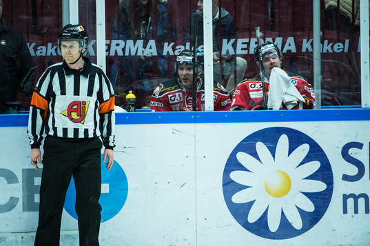 Domaren Filip Sandstedt och Malmö Redhawks spelare