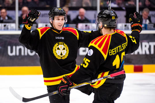 Brynäs Bill Sweatt jublar med Simon Bertilsson