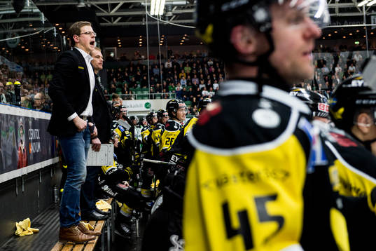 Västerås tränare Martin Filander skriker i båset