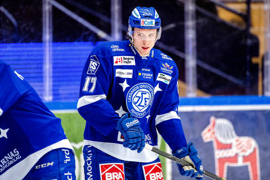 Leksands Simon Erlandsson före ishockeymatchen i SHL