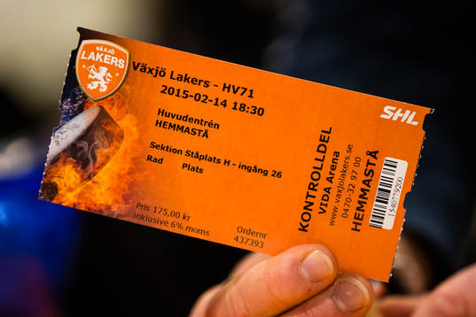 Biljett till ishockeymatchen i SHL mellan Växjö och HV71