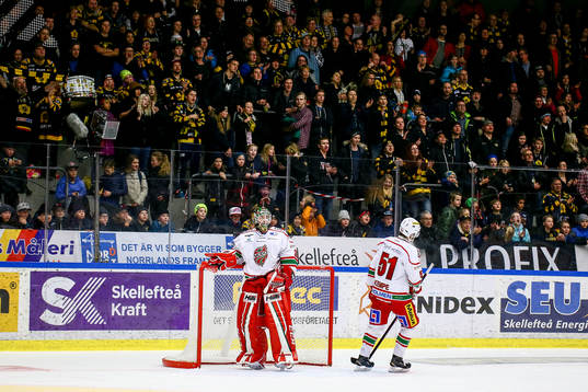MoDos målvakt Linus Ullmark och Adrian Kempe deppar