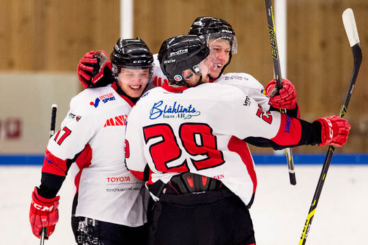 Mjölbys Albin Svärd och Lars Malm firar 4-0