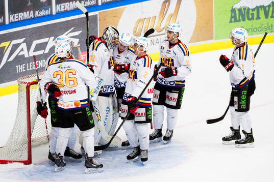 Malmö Redhawks spelare samlas kring målvakt Niko Hovinen