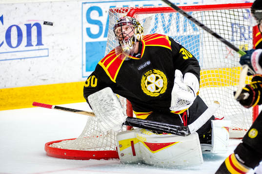 Brynäs målvakt Johan Holmqvist letar puck