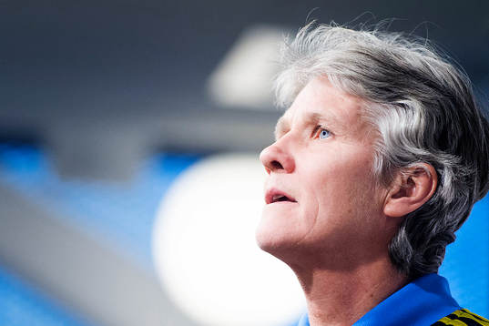 Sveriges förbundskapten Pia Sundhage presenterar truppen