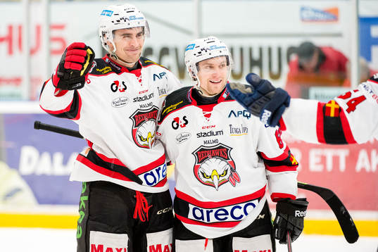 Malmö Redhawks Nils Andersson och Jens Jakobs  jublar