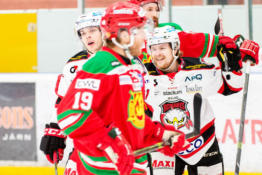 Malmö Redhawks Björn Svensson och Nicklas Jadeland jublar