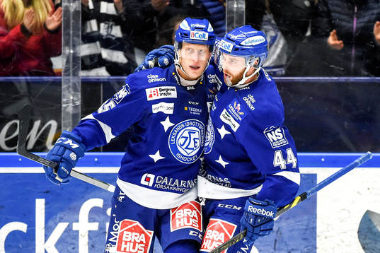 Leksands Toni Kähkönen och Leksands Mattias Guter jublar