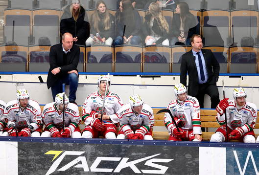 s bås med tränare Per-Erik Johnsson
