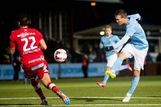 Malmö FFs Magnus Wolff Eikrem skjuter