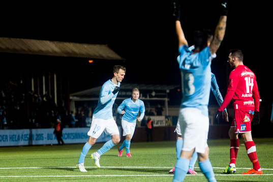 Malmö FFs Magnus Wolff Eikrem (tv) jublar
