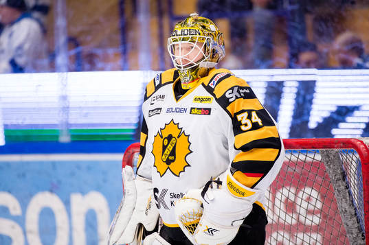 Erik Hanses, målvakt i Skellefteå, före ishockeymatchen