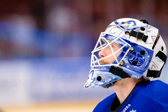 Leksands målvakt Joakim Lundström före ishockeymatchen i
