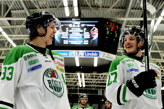 Rögles Niklas Hansson och Rasmus Bengtsson  jublar