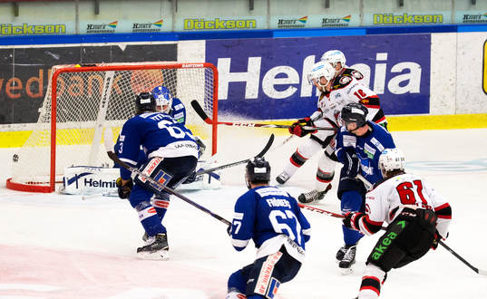 Malmö Redhawks Magnus Häggström gör mål 3-4 och jublar