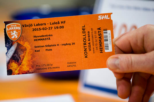 Matchbiljett till ishockeymatchen i SHL mellan Växjö och
