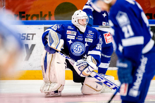 Leksands målvakt Viktor Scherrieble före ishockeymatchen